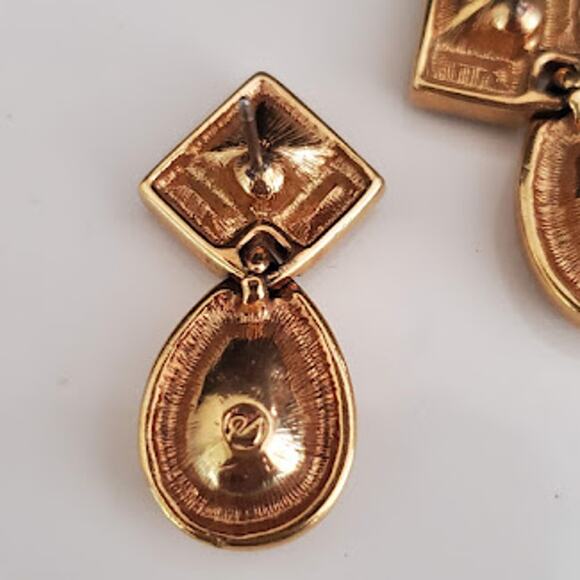 Swarovski Crystal Teardrop Earrings Gold‎ Plated Black Accents Bling Swan Signed - Picture 3 of 6